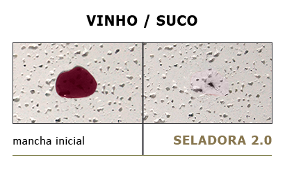 Comparativo de mancha de vinho e suco com mancha inicial e mancha após uso da seladora 2.0